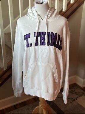 St. Thomas White Pullover Hoodie with Purple Lettering - D1010